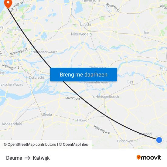 Deurne to Katwijk map