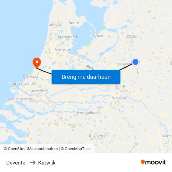 Deventer to Katwijk map