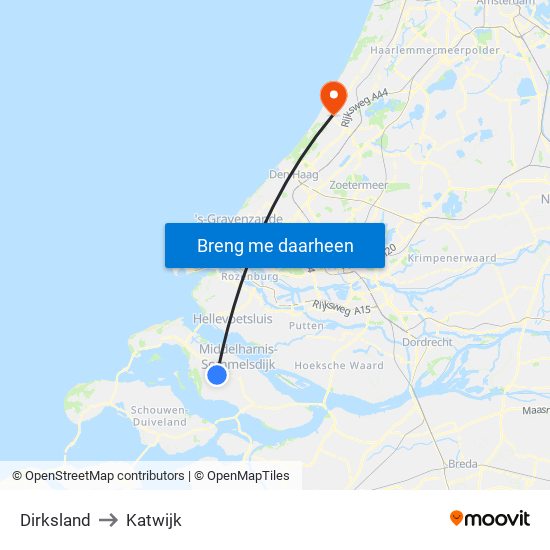 Dirksland to Katwijk map