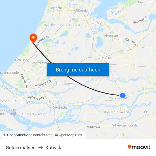 Geldermalsen to Katwijk map