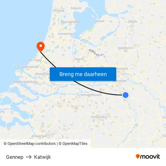 Gennep to Katwijk map