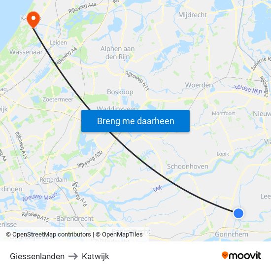 Giessenlanden to Katwijk map