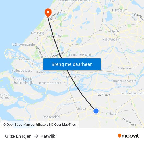 Gilze En Rijen to Katwijk map