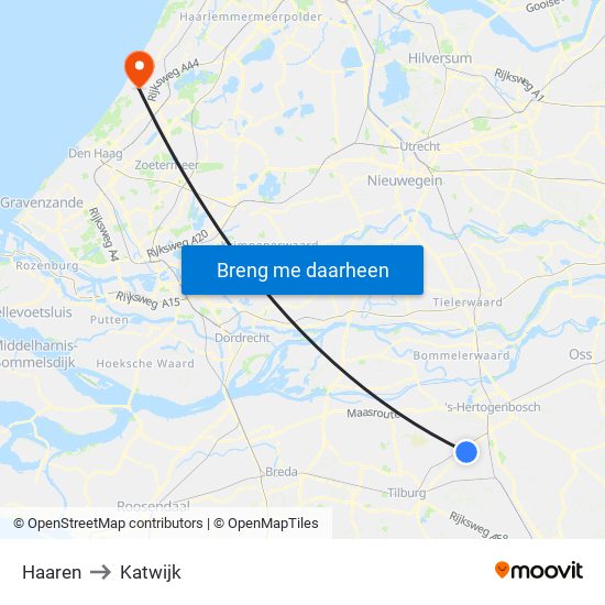 Haaren to Katwijk map