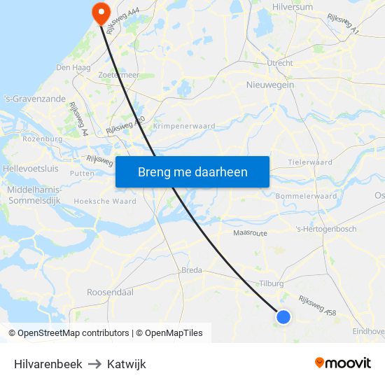 Hilvarenbeek to Katwijk map
