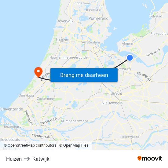 Huizen to Katwijk map