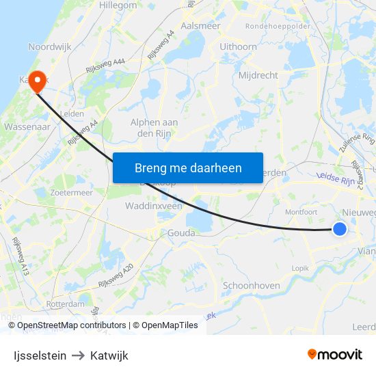 Ijsselstein to Katwijk map