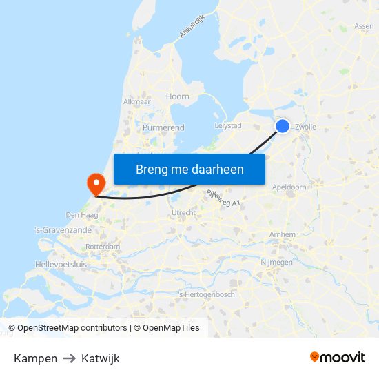 Kampen to Katwijk map