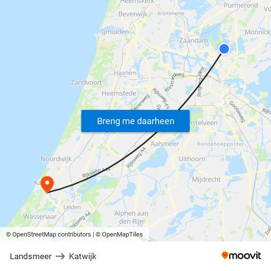 Landsmeer to Katwijk map