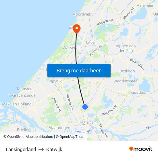Lansingerland to Katwijk map