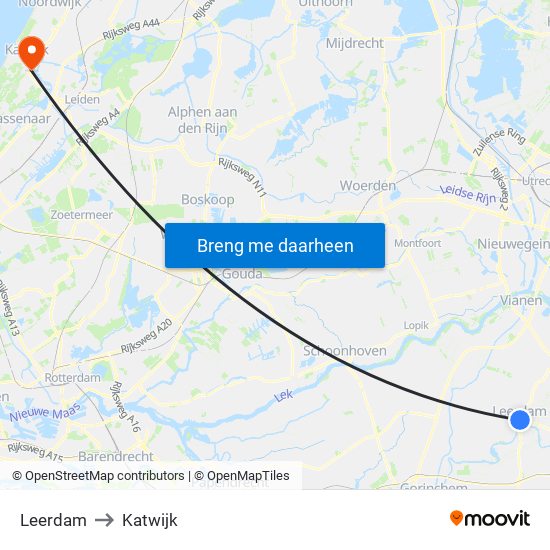 Leerdam to Katwijk map