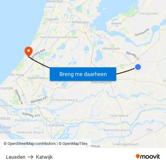 Leusden to Katwijk map