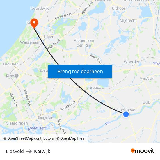 Liesveld to Katwijk map