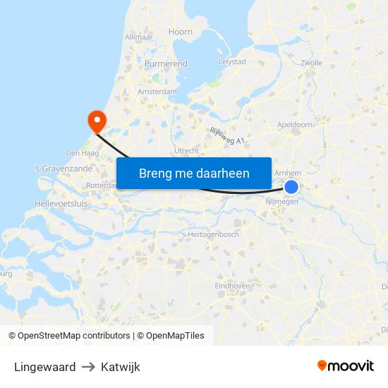 Lingewaard to Katwijk map