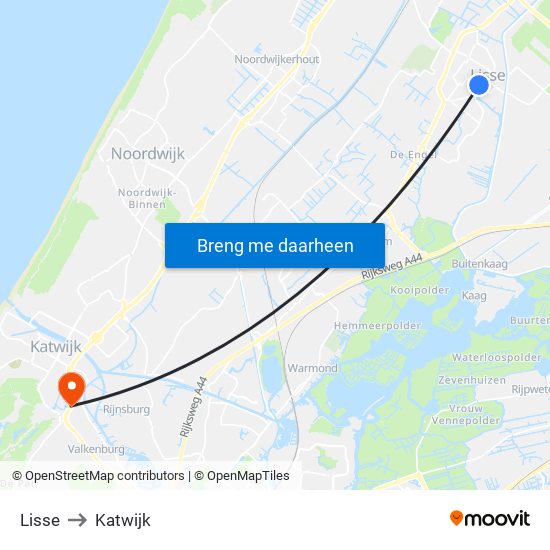 Lisse to Katwijk map