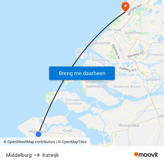 Middelburg to Katwijk map