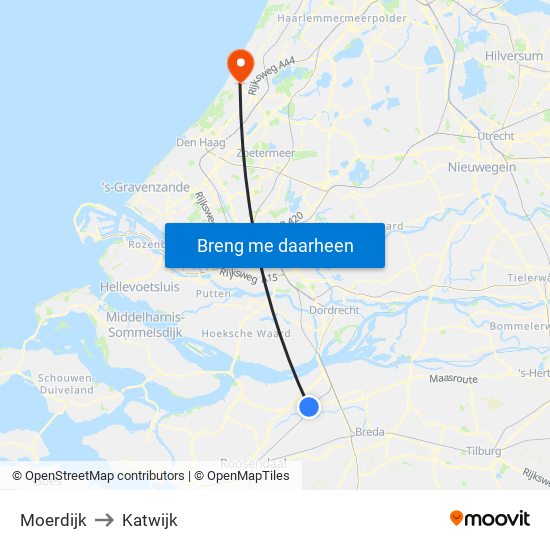 Moerdijk to Katwijk map