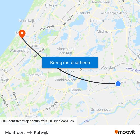Montfoort to Katwijk map