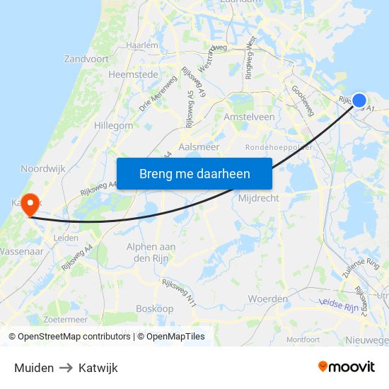 Muiden to Katwijk map