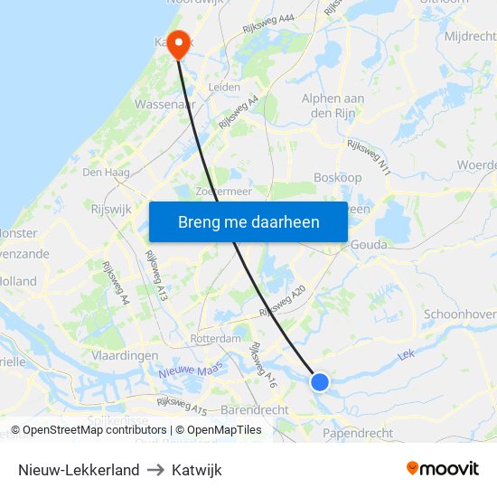 Nieuw-Lekkerland to Katwijk map