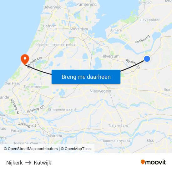 Nijkerk to Katwijk map
