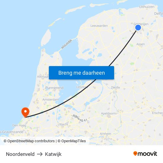 Noordenveld to Katwijk map