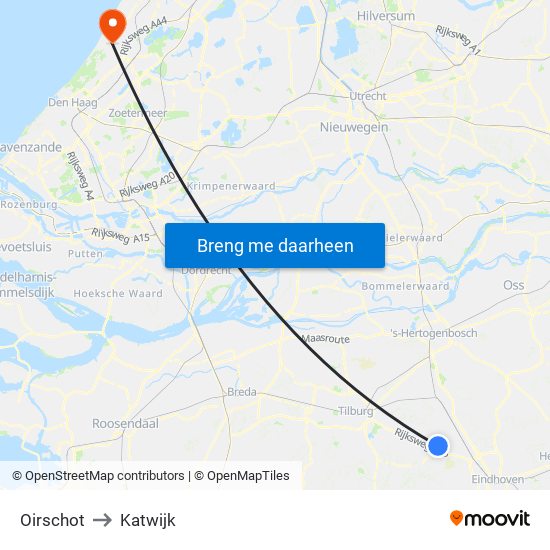 Oirschot to Katwijk map