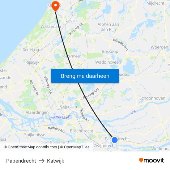 Papendrecht to Katwijk map