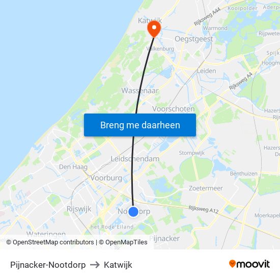 Pijnacker-Nootdorp to Katwijk map