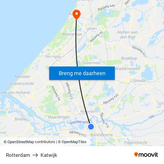 Rotterdam to Katwijk map