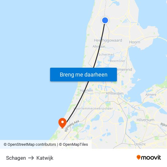 Schagen to Katwijk map