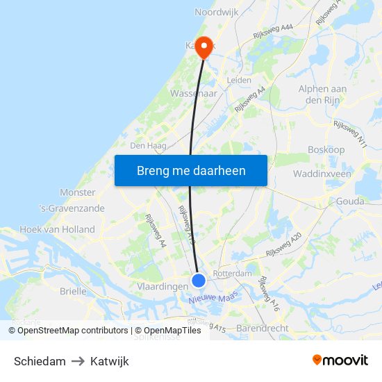 Schiedam to Katwijk map