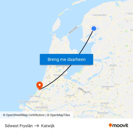 Sdwest Fryslân to Katwijk map