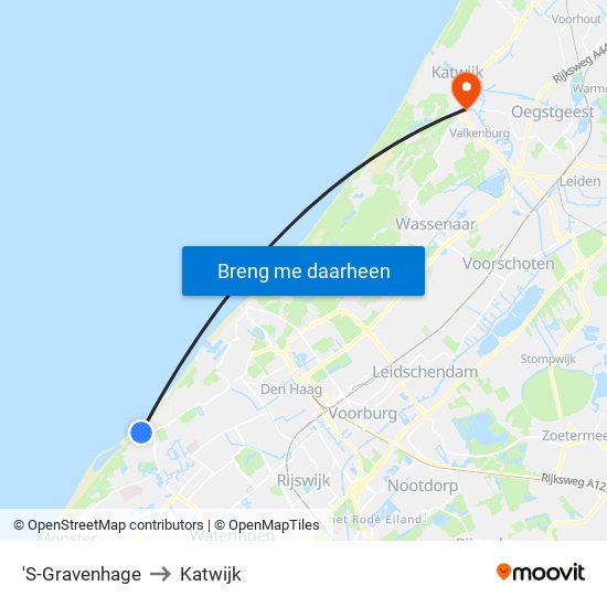 'S-Gravenhage to Katwijk map
