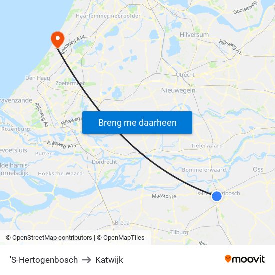 'S-Hertogenbosch to Katwijk map
