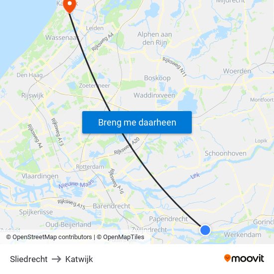 Sliedrecht to Katwijk map