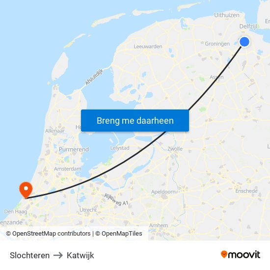 Slochteren to Katwijk map