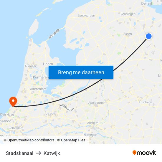 Stadskanaal to Katwijk map