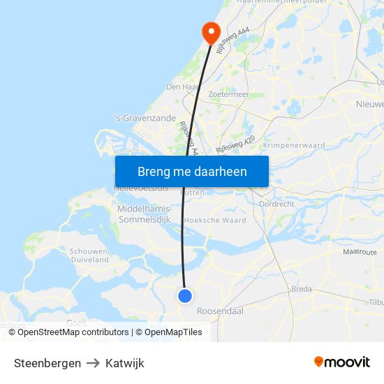Steenbergen to Katwijk map