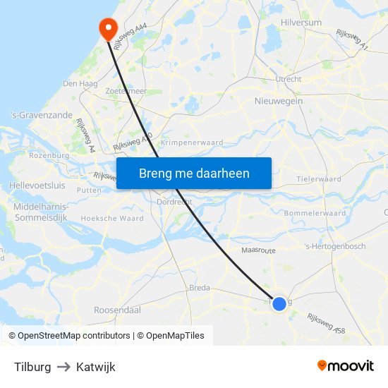 Tilburg to Katwijk map