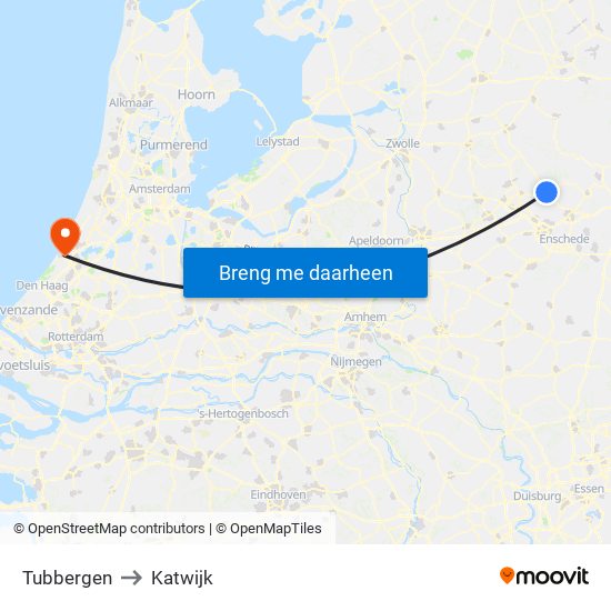 Tubbergen to Katwijk map