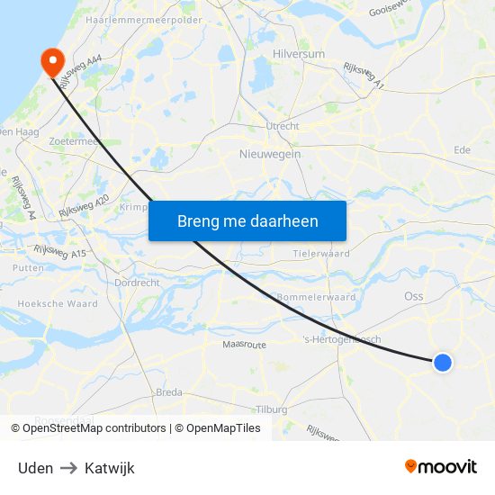Uden to Katwijk map