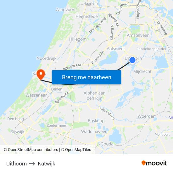 Uithoorn to Katwijk map