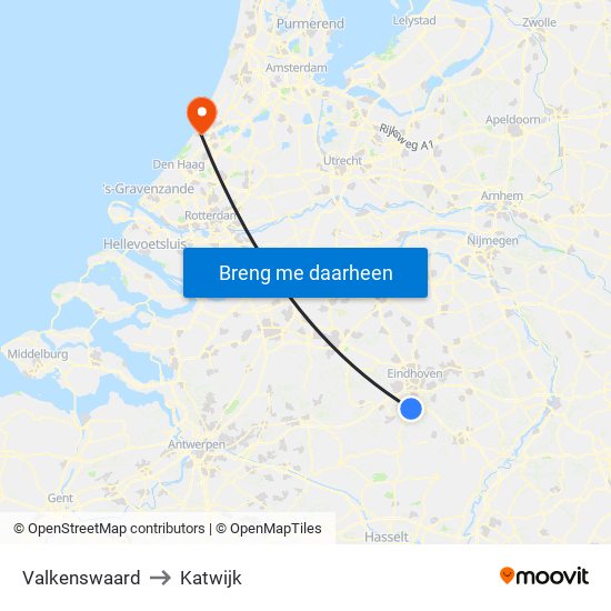 Valkenswaard to Katwijk map