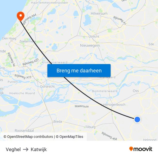 Veghel to Katwijk map