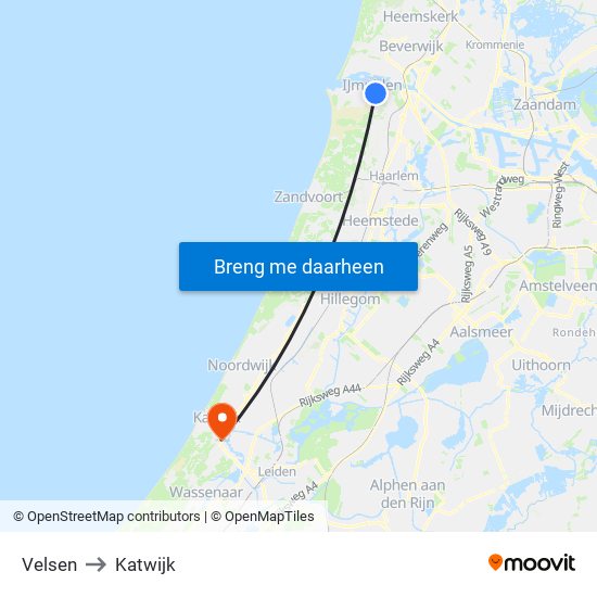 Velsen to Katwijk map