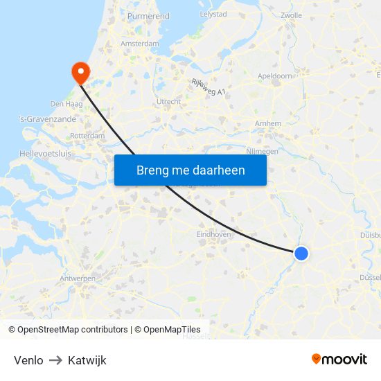 Venlo to Katwijk map