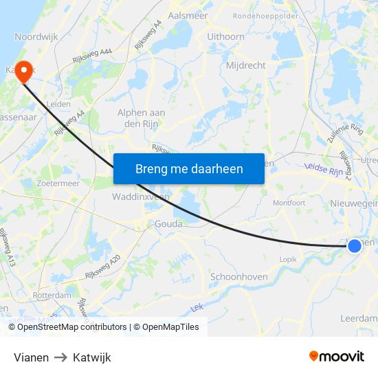 Vianen to Katwijk map