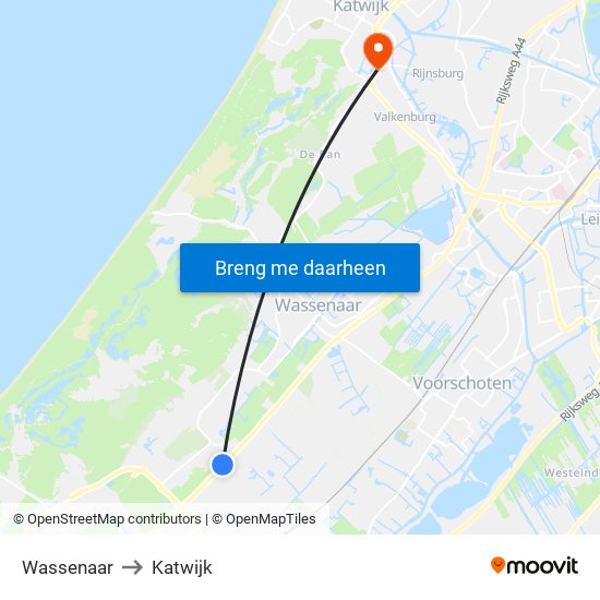 Wassenaar to Katwijk map