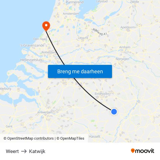 Weert to Katwijk map